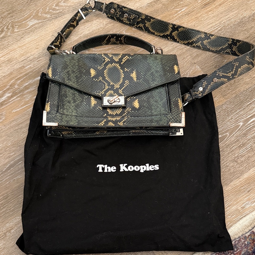 The Kooples Black and Gold Snake Print Bag